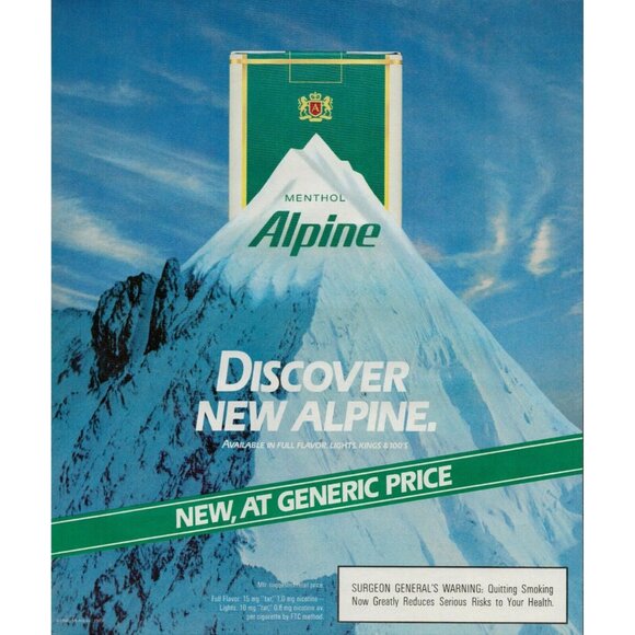 1989 Alpine Menthol Cigarettes Vintage Print Ad (L9) - Picture 1 of 3